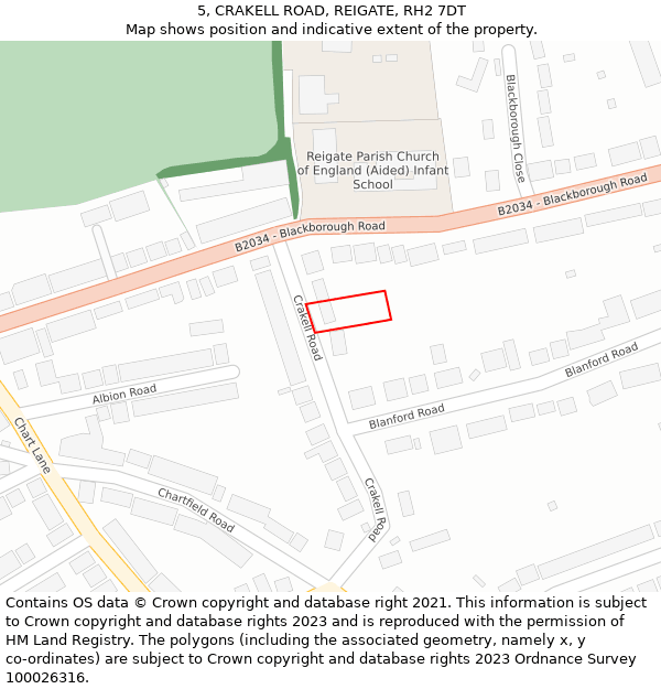 5, CRAKELL ROAD, REIGATE, RH2 7DT: Location map and indicative extent of plot