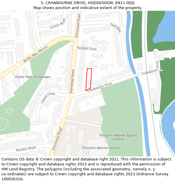 5, CRANBOURNE DRIVE, HODDESDON, EN11 0QQ: Location map and indicative extent of plot