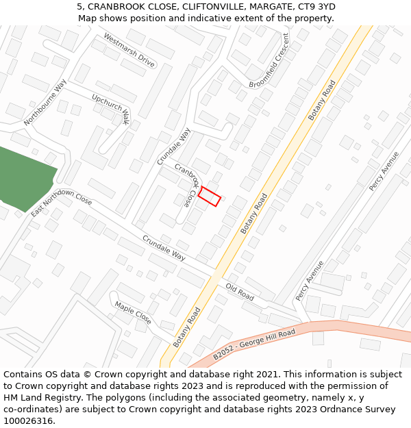 5, CRANBROOK CLOSE, CLIFTONVILLE, MARGATE, CT9 3YD: Location map and indicative extent of plot