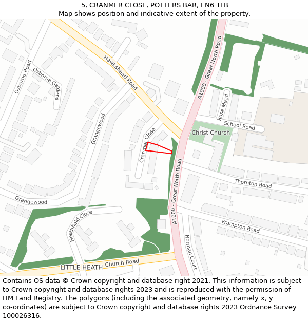 5, CRANMER CLOSE, POTTERS BAR, EN6 1LB: Location map and indicative extent of plot