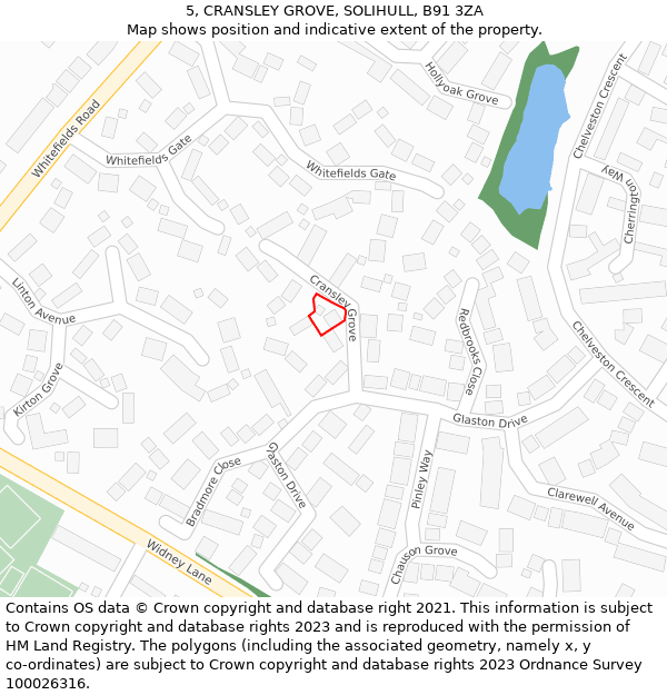 5, CRANSLEY GROVE, SOLIHULL, B91 3ZA: Location map and indicative extent of plot