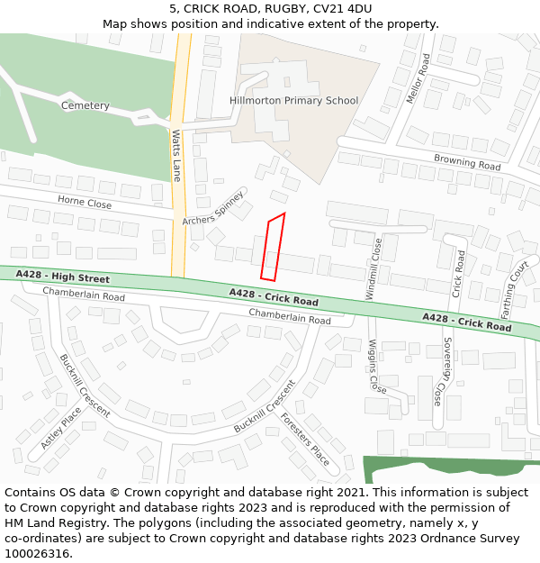 5, CRICK ROAD, RUGBY, CV21 4DU: Location map and indicative extent of plot