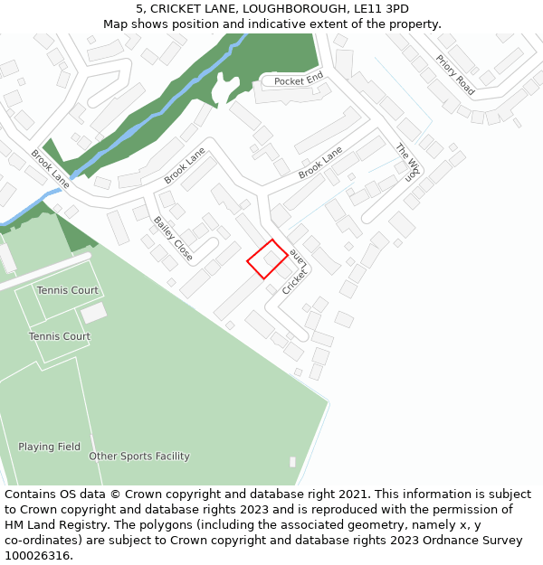 5, CRICKET LANE, LOUGHBOROUGH, LE11 3PD: Location map and indicative extent of plot