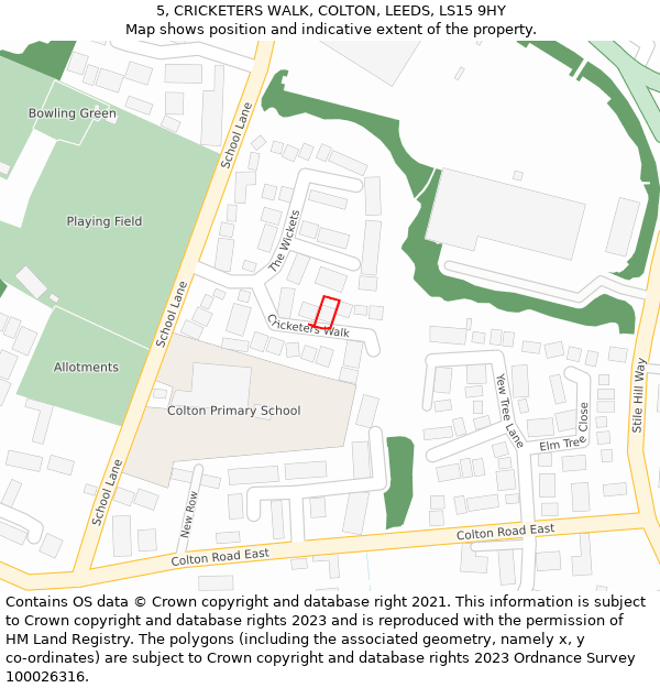 5, CRICKETERS WALK, COLTON, LEEDS, LS15 9HY: Location map and indicative extent of plot