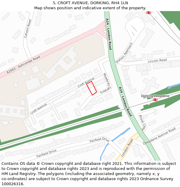 5, CROFT AVENUE, DORKING, RH4 1LN: Location map and indicative extent of plot