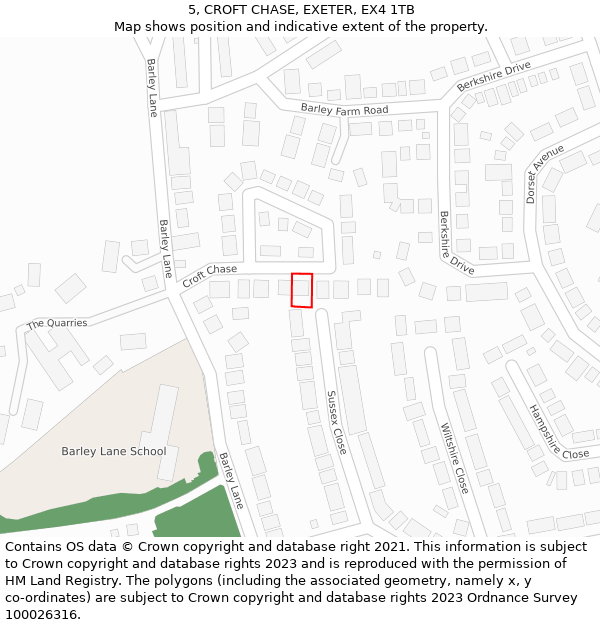 5, CROFT CHASE, EXETER, EX4 1TB: Location map and indicative extent of plot