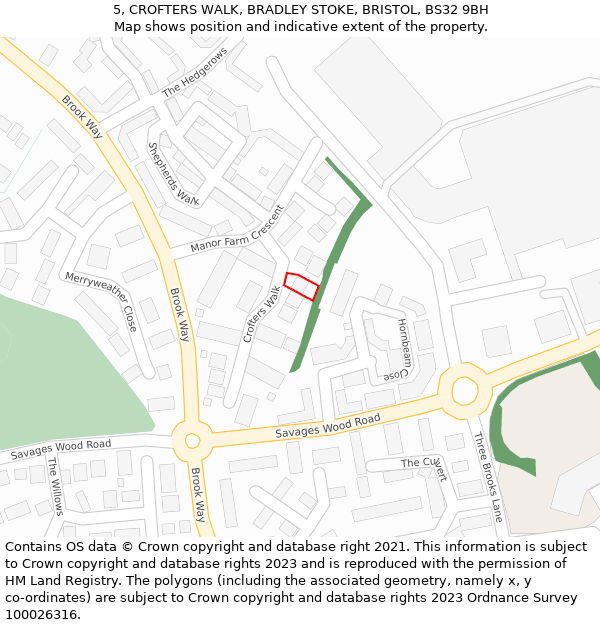 5, CROFTERS WALK, BRADLEY STOKE, BRISTOL, BS32 9BH: Location map and indicative extent of plot