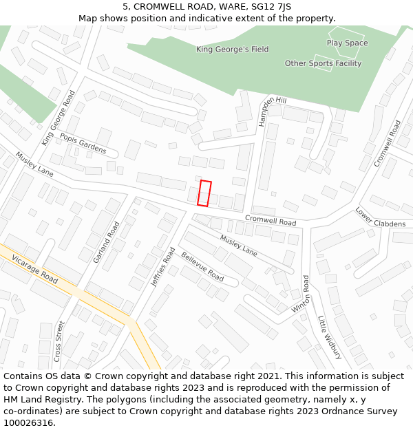 5, CROMWELL ROAD, WARE, SG12 7JS: Location map and indicative extent of plot