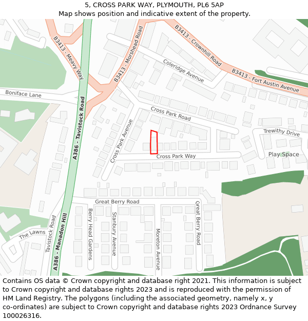 5, CROSS PARK WAY, PLYMOUTH, PL6 5AP: Location map and indicative extent of plot