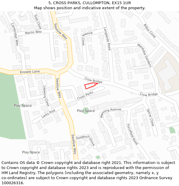 5, CROSS PARKS, CULLOMPTON, EX15 1UR: Location map and indicative extent of plot