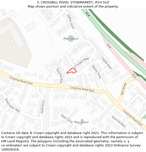 5, CROSSBILL ROAD, STOWMARKET, IP14 5UZ: Location map and indicative extent of plot