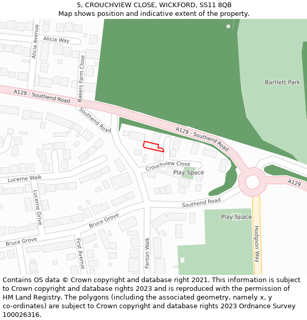 5, CROUCHVIEW CLOSE, WICKFORD, SS11 8QB: Location map and indicative extent of plot