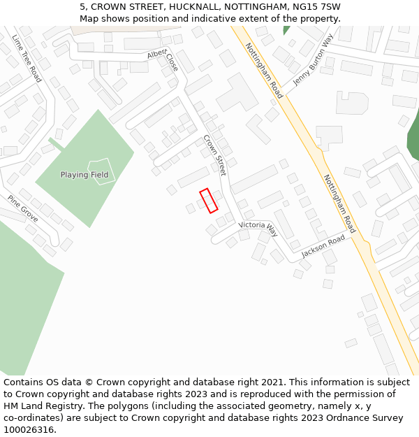 5, CROWN STREET, HUCKNALL, NOTTINGHAM, NG15 7SW: Location map and indicative extent of plot