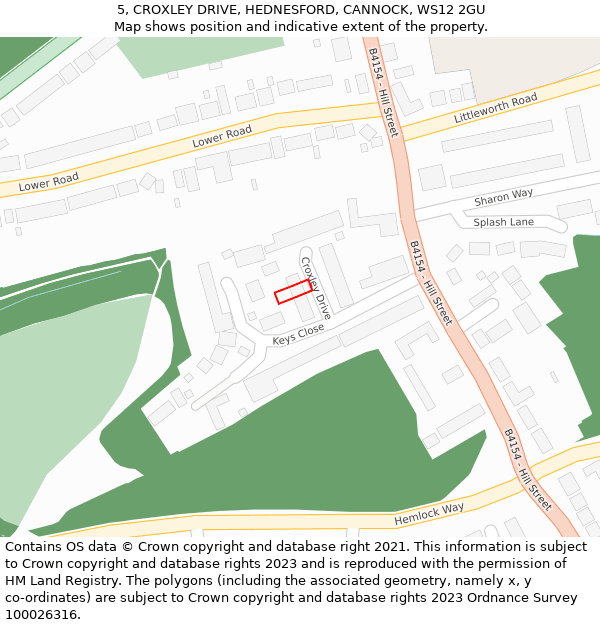 5, CROXLEY DRIVE, HEDNESFORD, CANNOCK, WS12 2GU: Location map and indicative extent of plot