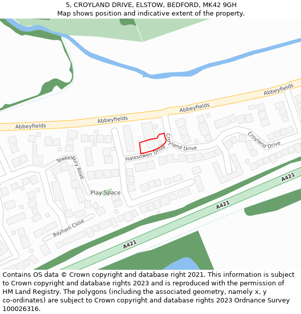 5, CROYLAND DRIVE, ELSTOW, BEDFORD, MK42 9GH: Location map and indicative extent of plot