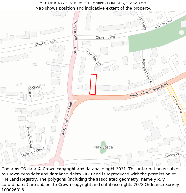 5, CUBBINGTON ROAD, LEAMINGTON SPA, CV32 7AA: Location map and indicative extent of plot