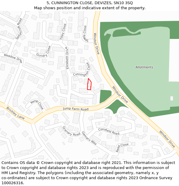 5, CUNNINGTON CLOSE, DEVIZES, SN10 3SQ: Location map and indicative extent of plot