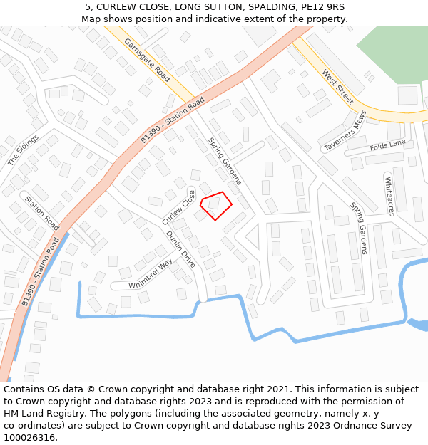 5, CURLEW CLOSE, LONG SUTTON, SPALDING, PE12 9RS: Location map and indicative extent of plot