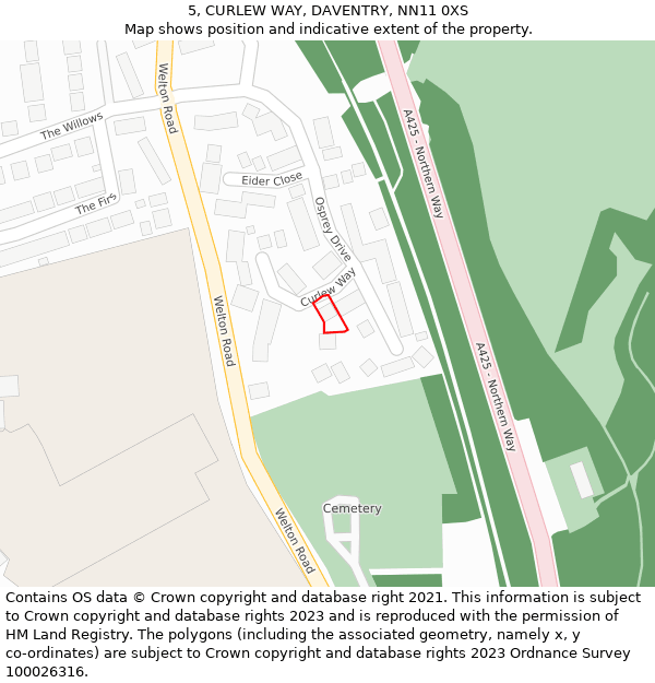 5, CURLEW WAY, DAVENTRY, NN11 0XS: Location map and indicative extent of plot