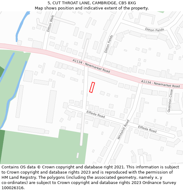 5, CUT THROAT LANE, CAMBRIDGE, CB5 8XG: Location map and indicative extent of plot