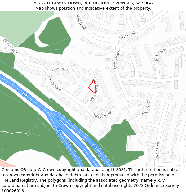 5, CWRT OLWYN DDWR, BIRCHGROVE, SWANSEA, SA7 9GA: Location map and indicative extent of plot