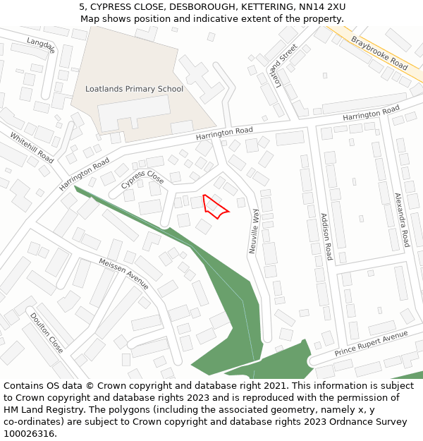 5, CYPRESS CLOSE, DESBOROUGH, KETTERING, NN14 2XU: Location map and indicative extent of plot