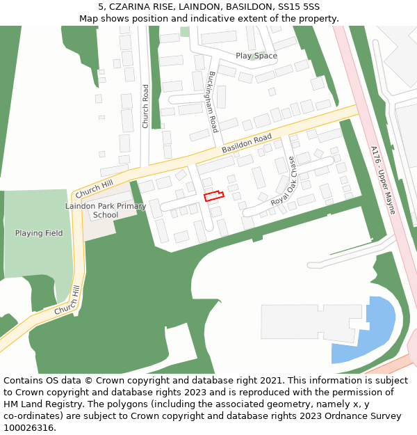 5, CZARINA RISE, LAINDON, BASILDON, SS15 5SS: Location map and indicative extent of plot
