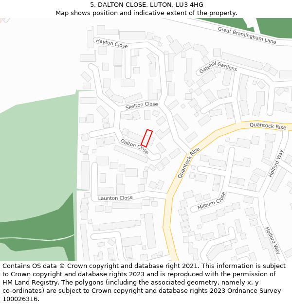 5, DALTON CLOSE, LUTON, LU3 4HG: Location map and indicative extent of plot