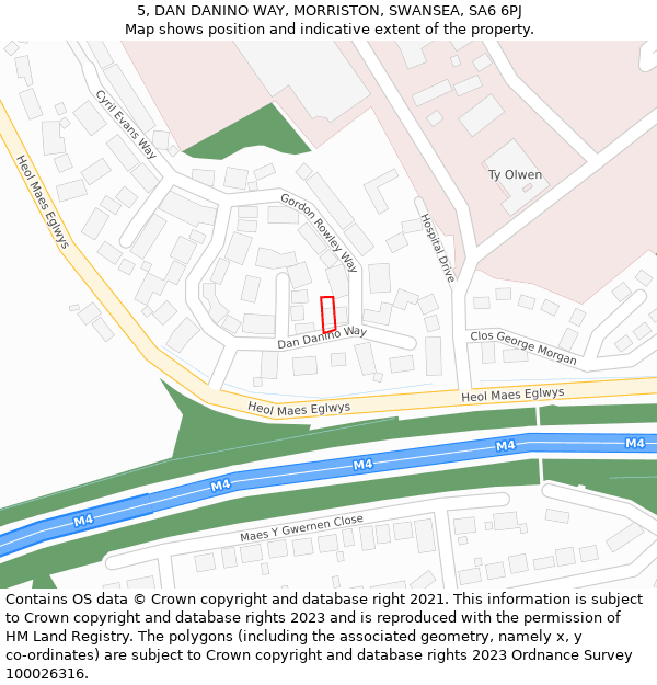 5, DAN DANINO WAY, MORRISTON, SWANSEA, SA6 6PJ: Location map and indicative extent of plot