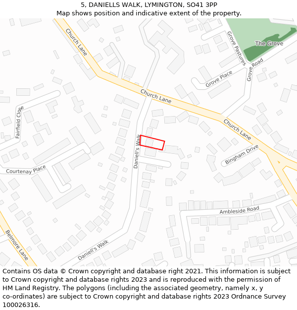 5, DANIELLS WALK, LYMINGTON, SO41 3PP: Location map and indicative extent of plot