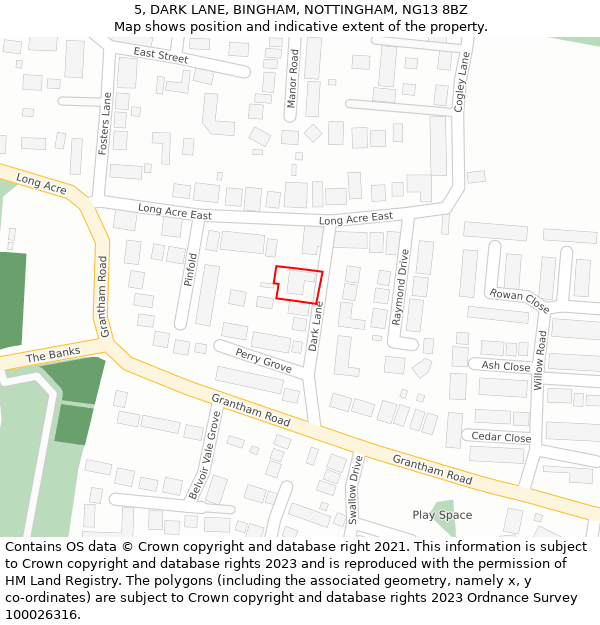 5, DARK LANE, BINGHAM, NOTTINGHAM, NG13 8BZ: Location map and indicative extent of plot