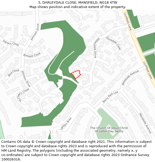 5, DARLEYDALE CLOSE, MANSFIELD, NG18 4TW: Location map and indicative extent of plot