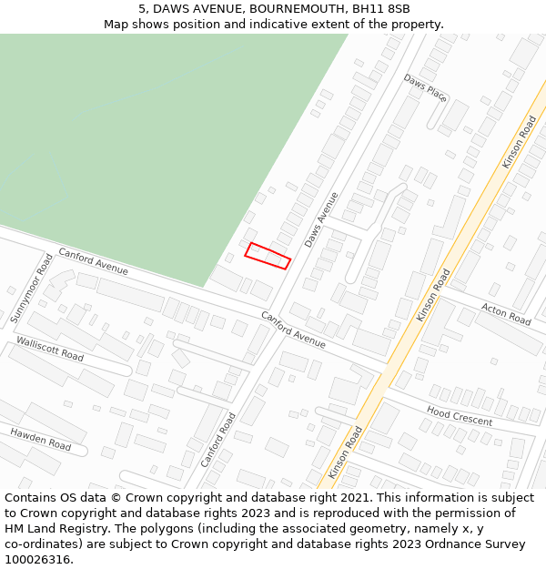5, DAWS AVENUE, BOURNEMOUTH, BH11 8SB: Location map and indicative extent of plot