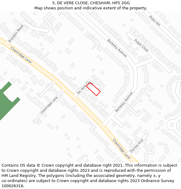 5, DE VERE CLOSE, CHESHAM, HP5 2GG: Location map and indicative extent of plot