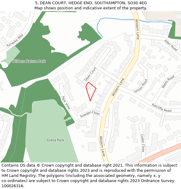 5, DEAN COURT, HEDGE END, SOUTHAMPTON, SO30 4EG: Location map and indicative extent of plot