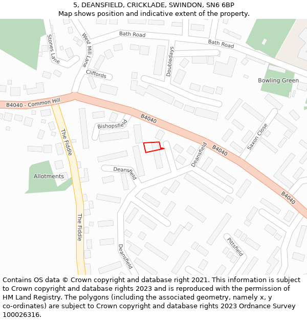 5, DEANSFIELD, CRICKLADE, SWINDON, SN6 6BP: Location map and indicative extent of plot