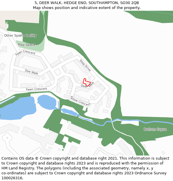 5, DEER WALK, HEDGE END, SOUTHAMPTON, SO30 2QB: Location map and indicative extent of plot