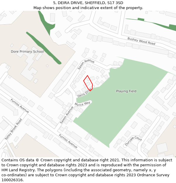 5, DEIRA DRIVE, SHEFFIELD, S17 3SD: Location map and indicative extent of plot