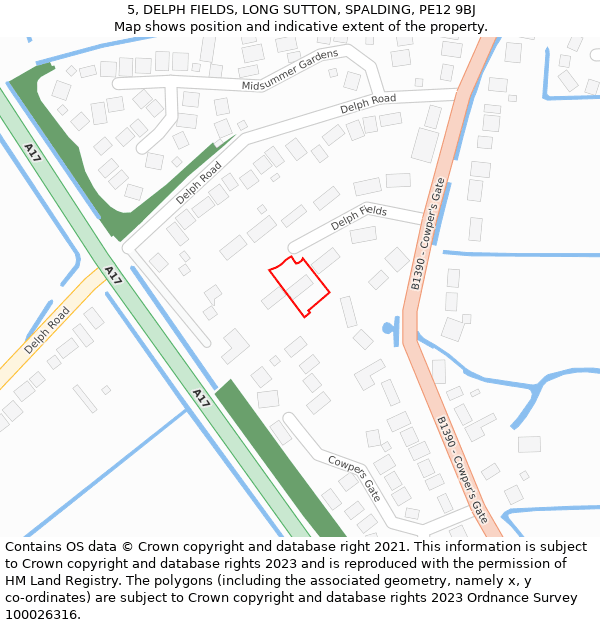 5, DELPH FIELDS, LONG SUTTON, SPALDING, PE12 9BJ: Location map and indicative extent of plot