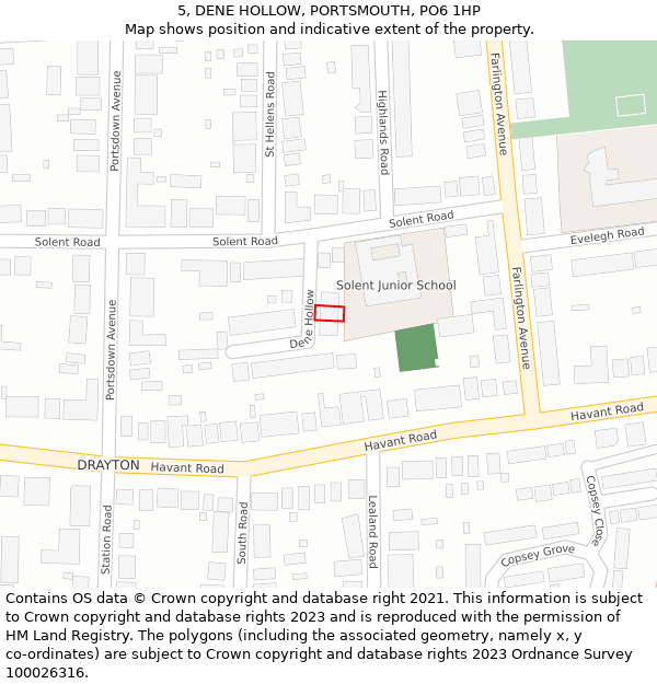 5, DENE HOLLOW, PORTSMOUTH, PO6 1HP: Location map and indicative extent of plot