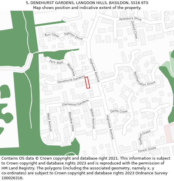 5, DENEHURST GARDENS, LANGDON HILLS, BASILDON, SS16 6TX: Location map and indicative extent of plot