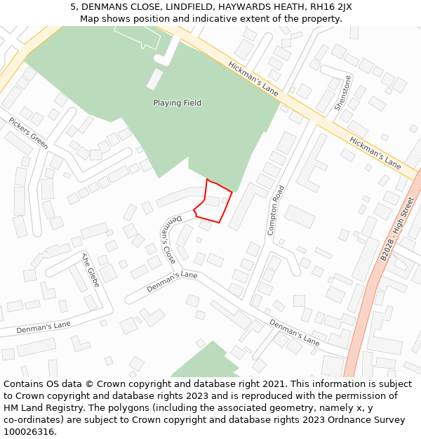 5, DENMANS CLOSE, LINDFIELD, HAYWARDS HEATH, RH16 2JX: Location map and indicative extent of plot