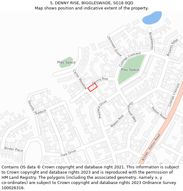 5, DENNY RISE, BIGGLESWADE, SG18 0QD: Location map and indicative extent of plot