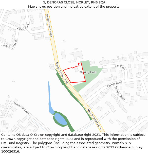 5, DENORAS CLOSE, HORLEY, RH6 8QA: Location map and indicative extent of plot