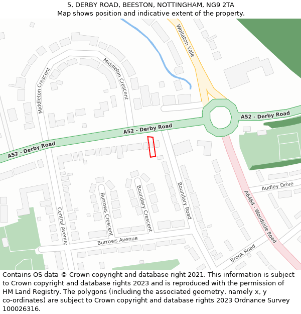 5, DERBY ROAD, BEESTON, NOTTINGHAM, NG9 2TA: Location map and indicative extent of plot