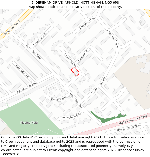 5, DEREHAM DRIVE, ARNOLD, NOTTINGHAM, NG5 6PS: Location map and indicative extent of plot