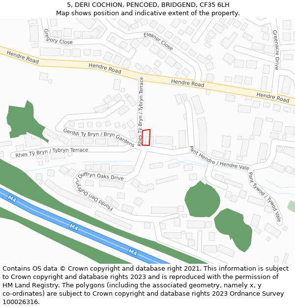 5, DERI COCHION, PENCOED, BRIDGEND, CF35 6LH: Location map and indicative extent of plot
