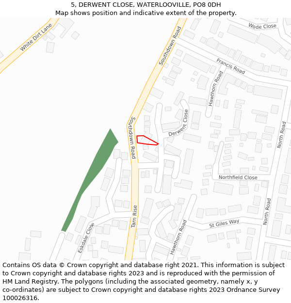 5, DERWENT CLOSE, WATERLOOVILLE, PO8 0DH: Location map and indicative extent of plot