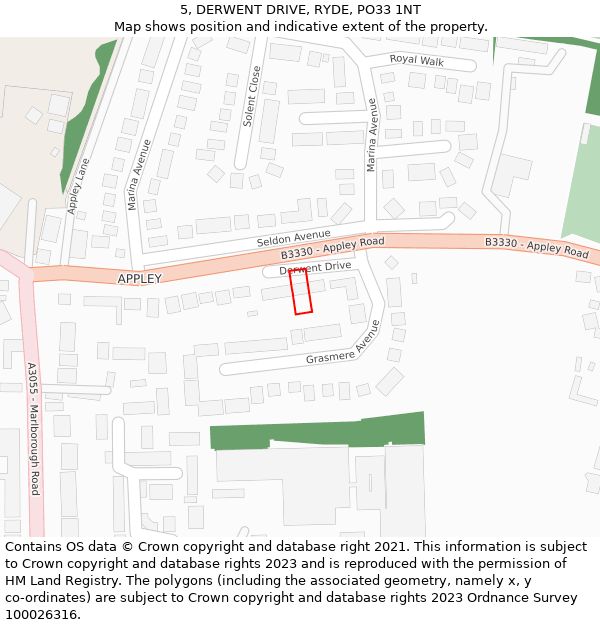 5, DERWENT DRIVE, RYDE, PO33 1NT: Location map and indicative extent of plot