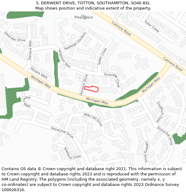 5, DERWENT DRIVE, TOTTON, SOUTHAMPTON, SO40 8XL: Location map and indicative extent of plot